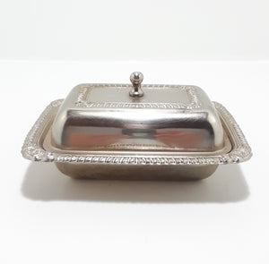 Small Silver Plated Lidded Butter Dish With Glass Liner