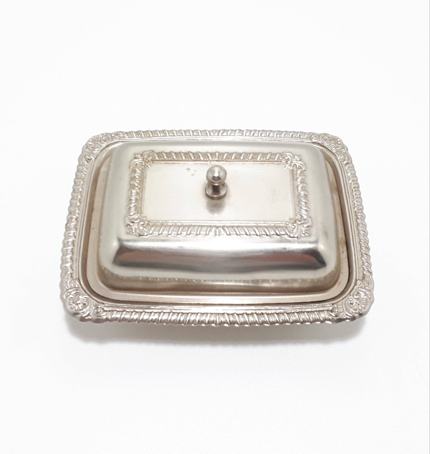 Small Silver Plated Lidded Butter Dish With Glass Liner
