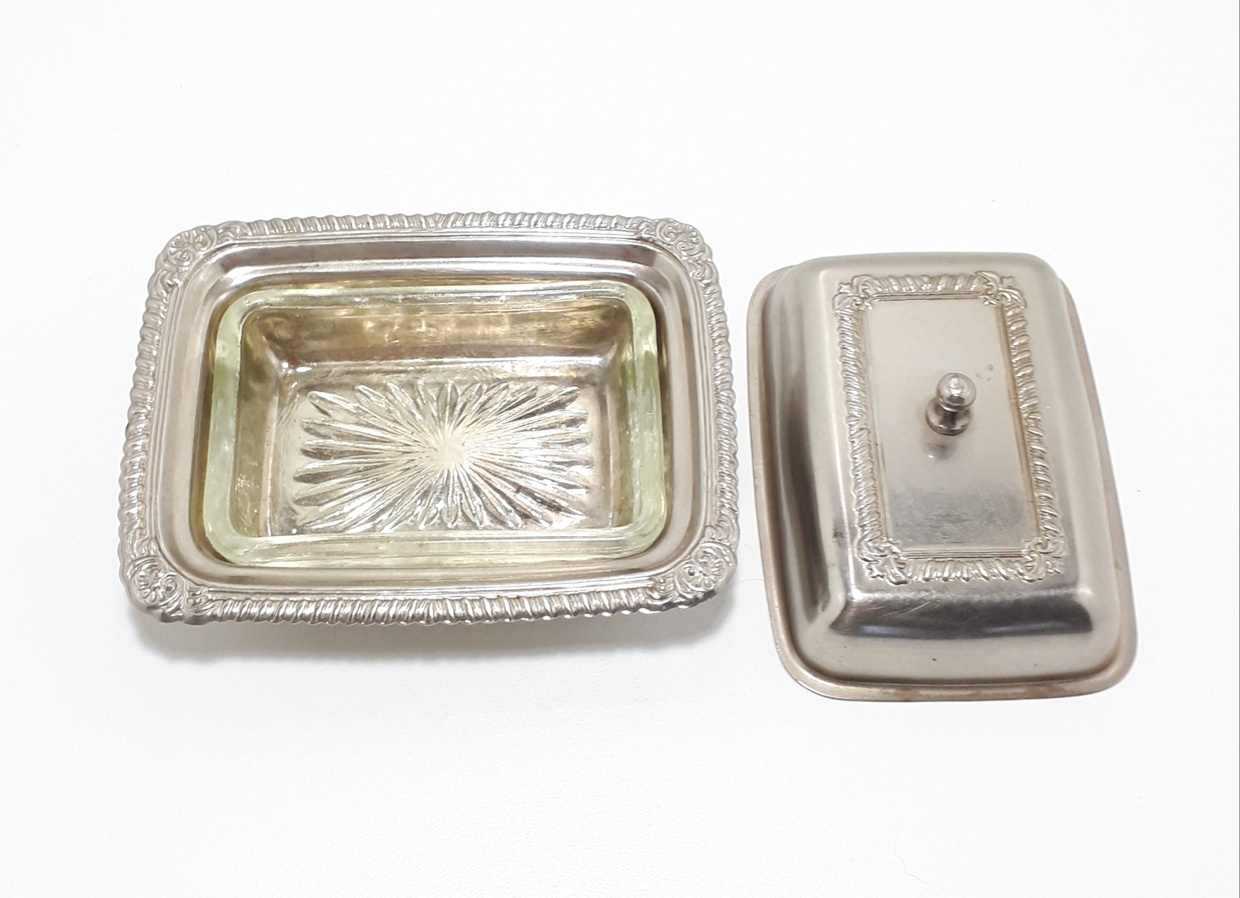 Small Silver Plated Lidded Butter Dish With Glass Liner