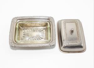 Small Silver Plated Lidded Butter Dish With Glass Liner
