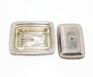 Small Silver Plated Lidded Butter Dish With Glass Liner