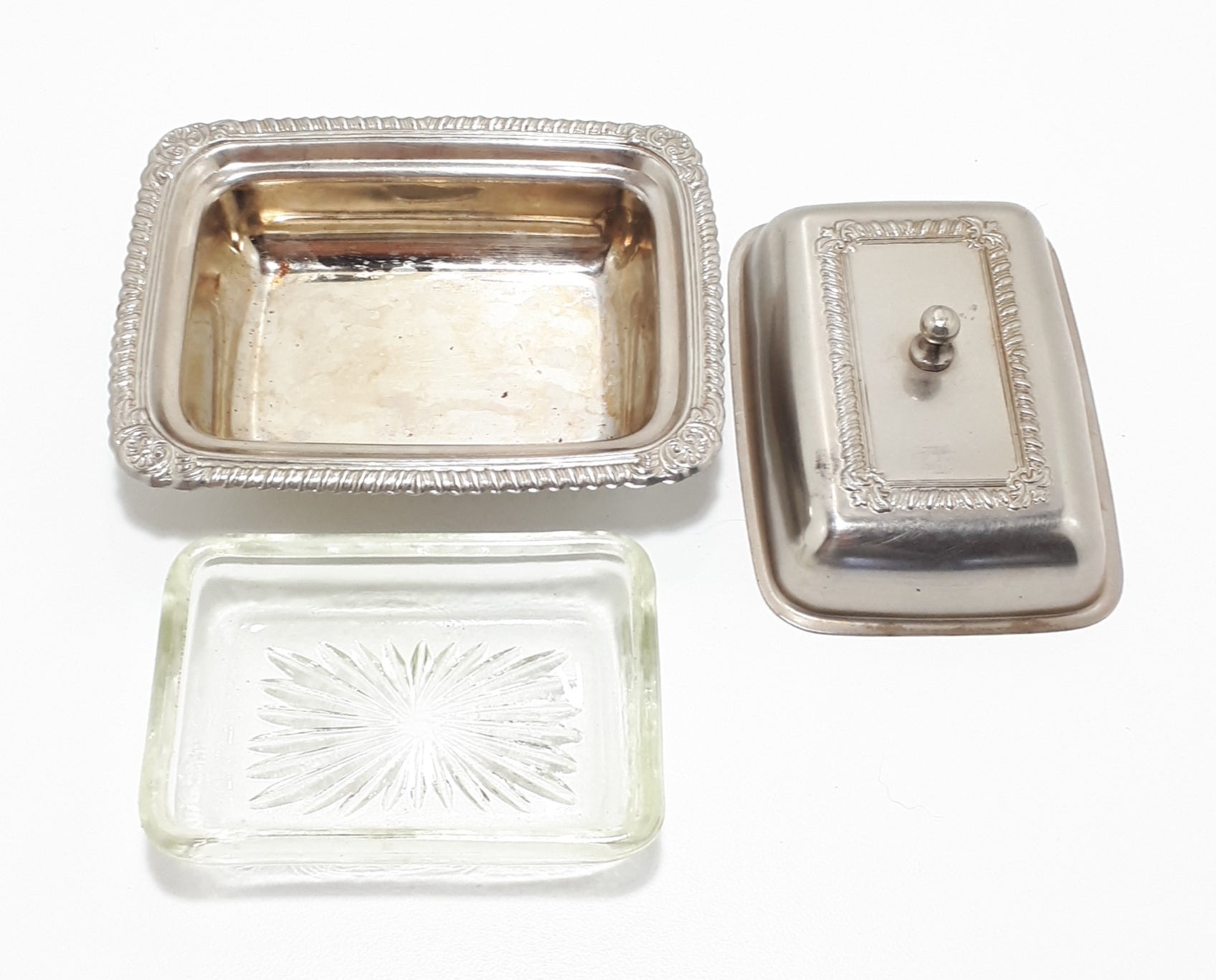 Small Silver Plated Lidded Butter Dish With Glass Liner
