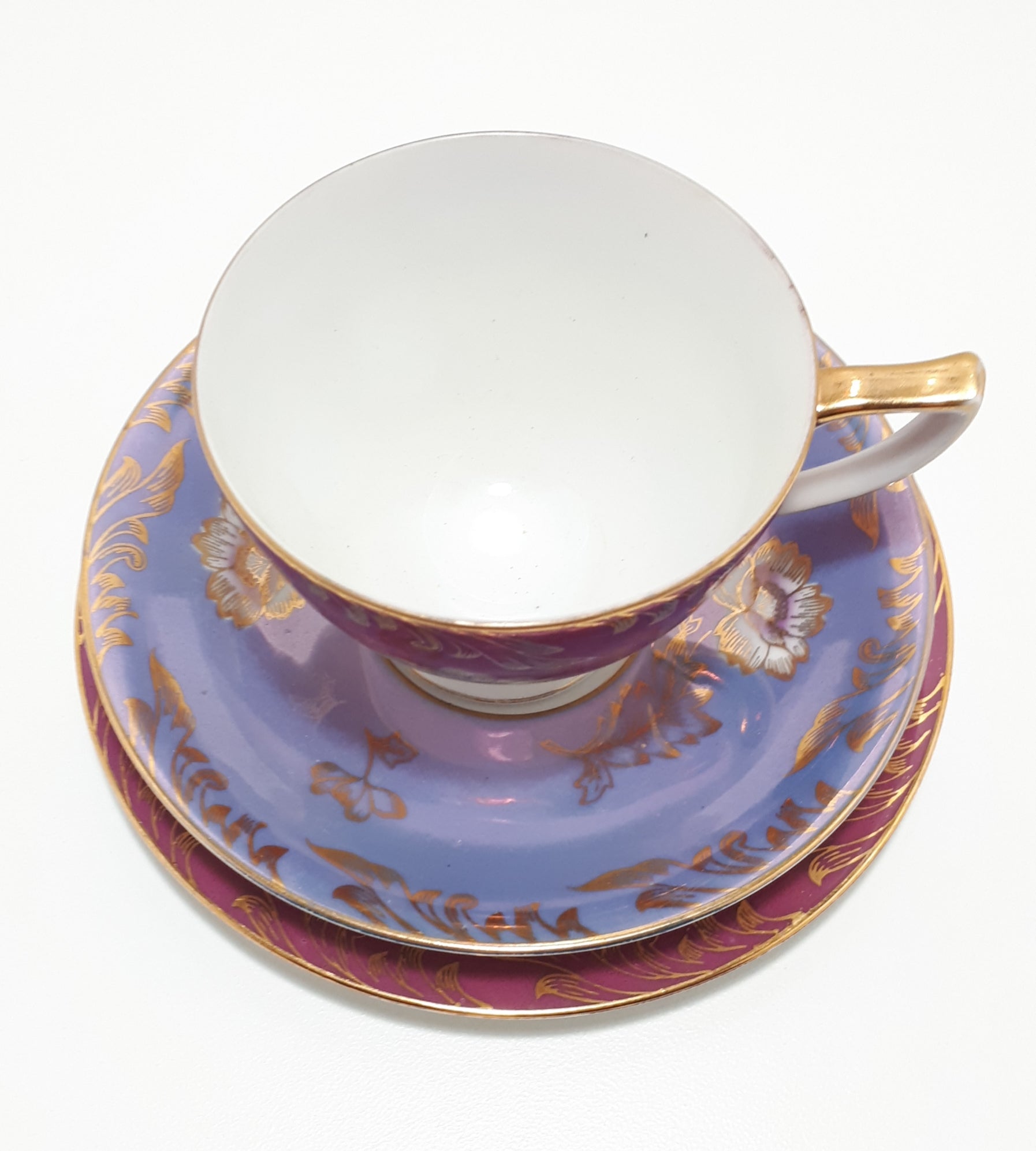 Maurine China Tea Trio In Magenta, Purple & Gold