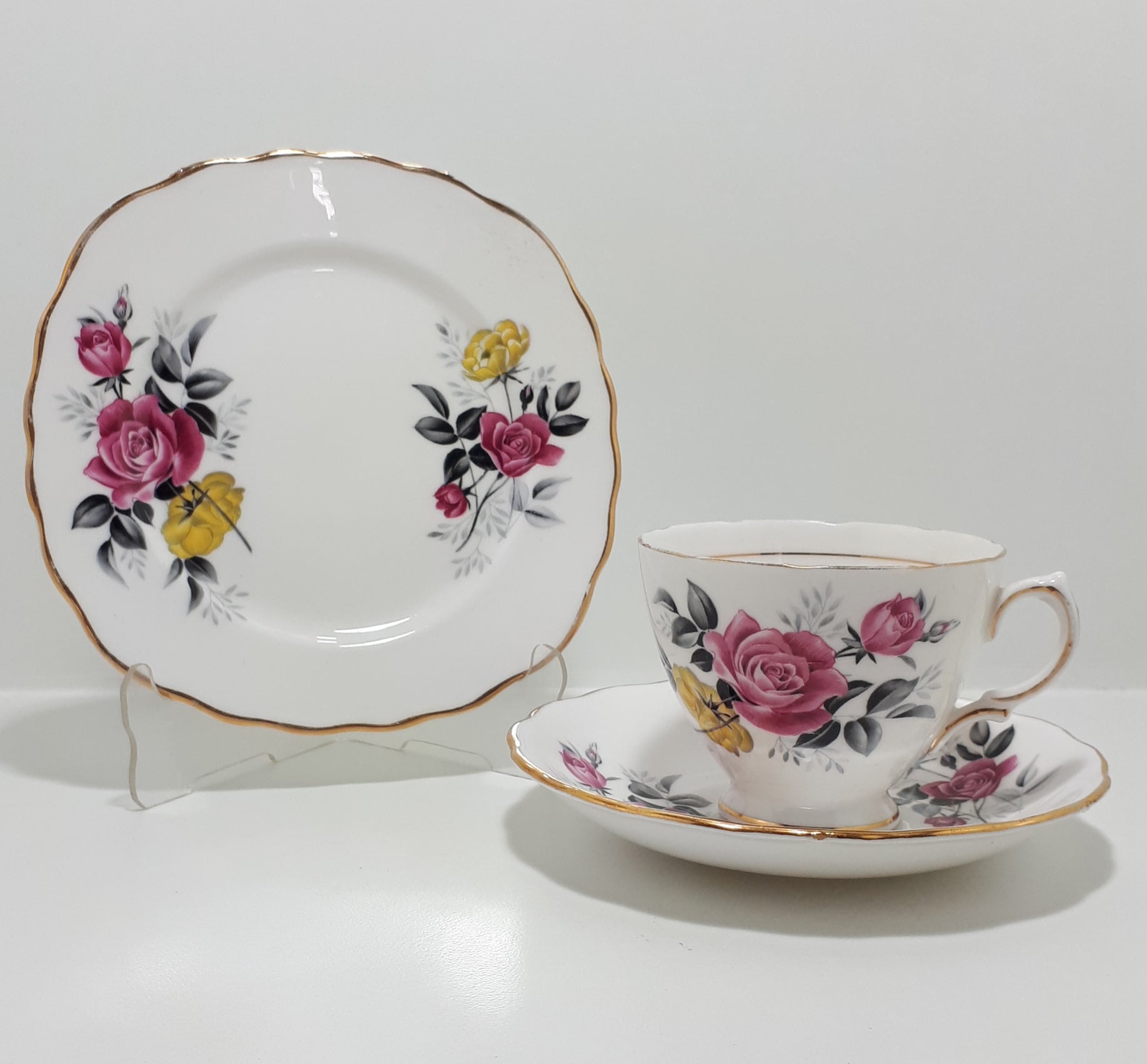 Royal Vale Tea Trio With Yellow & Pink Roses