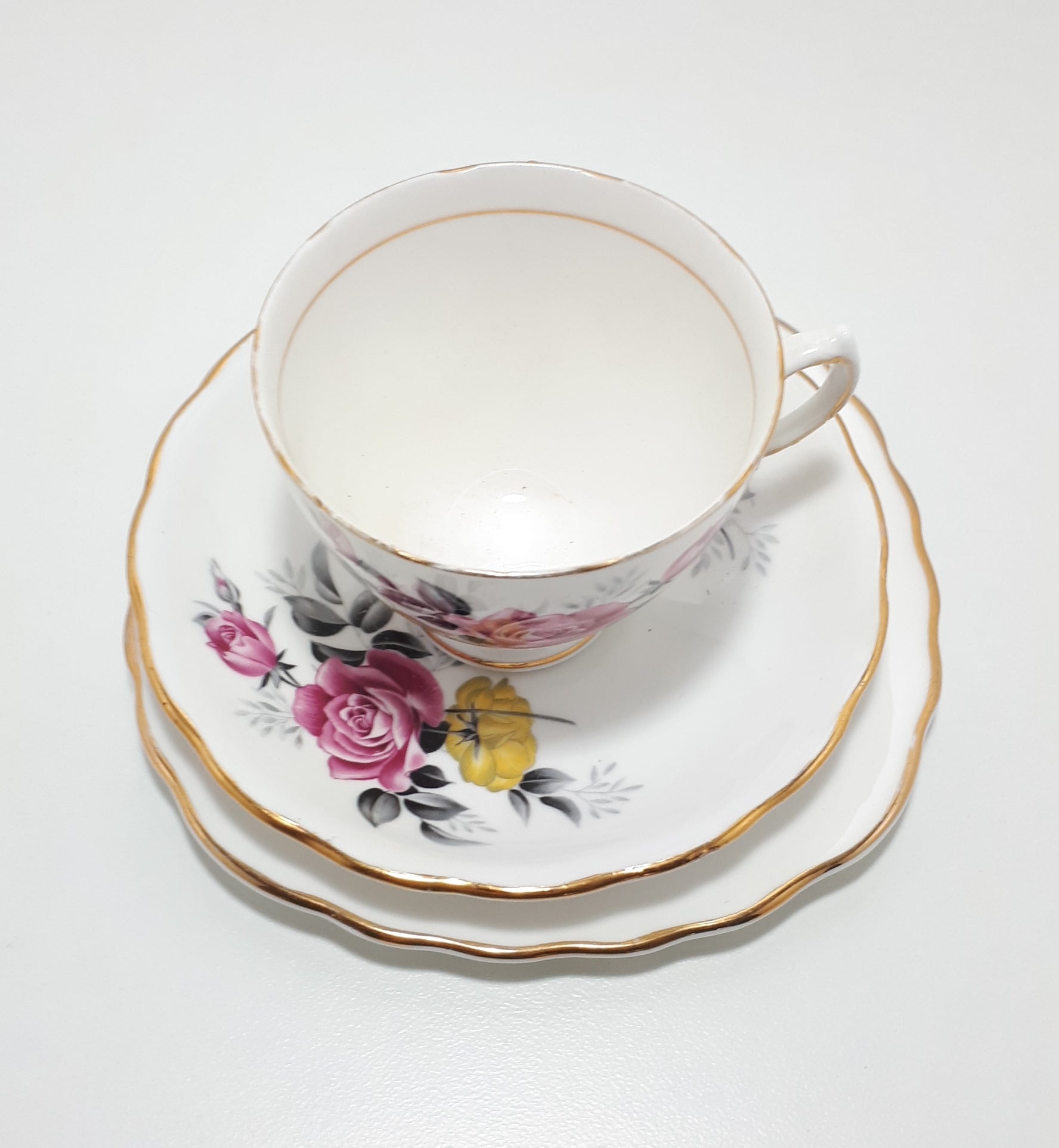 Royal Vale Tea Trio With Yellow & Pink Roses