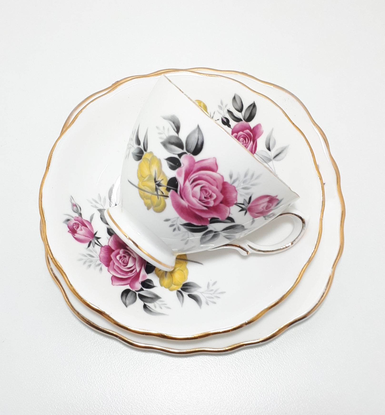 Royal Vale Tea Trio With Yellow & Pink Roses