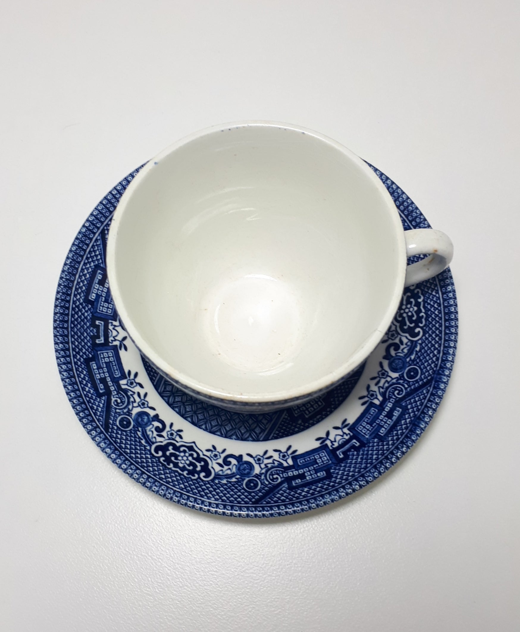 Antique Blue & White Willow Pattern Duo – Cup & Saucer