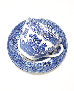 Antique Blue & White Willow Pattern Duo – Cup & Saucer