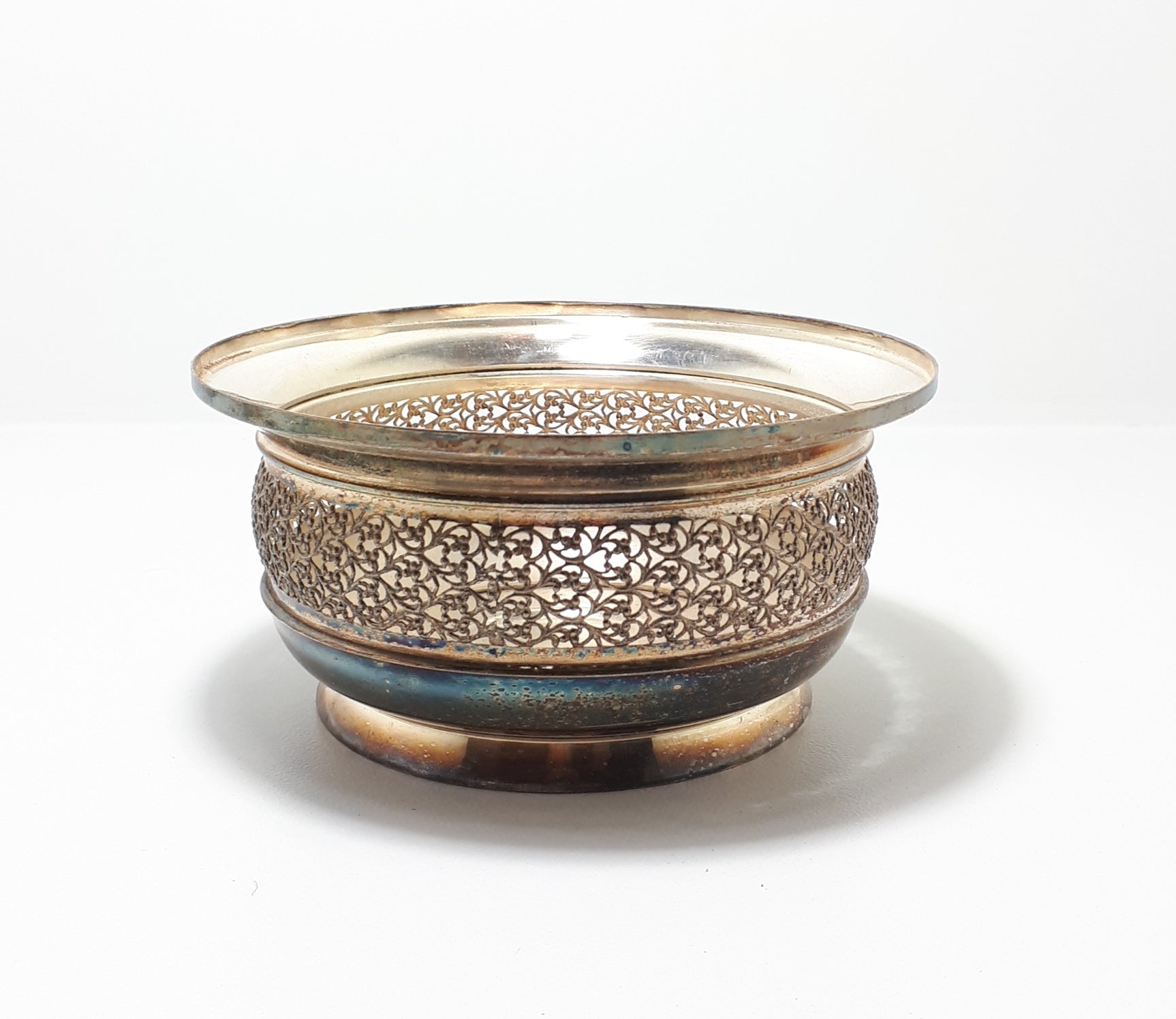 Vintage Pierced Silver Plated Filigree Patterned Bottle Coaster