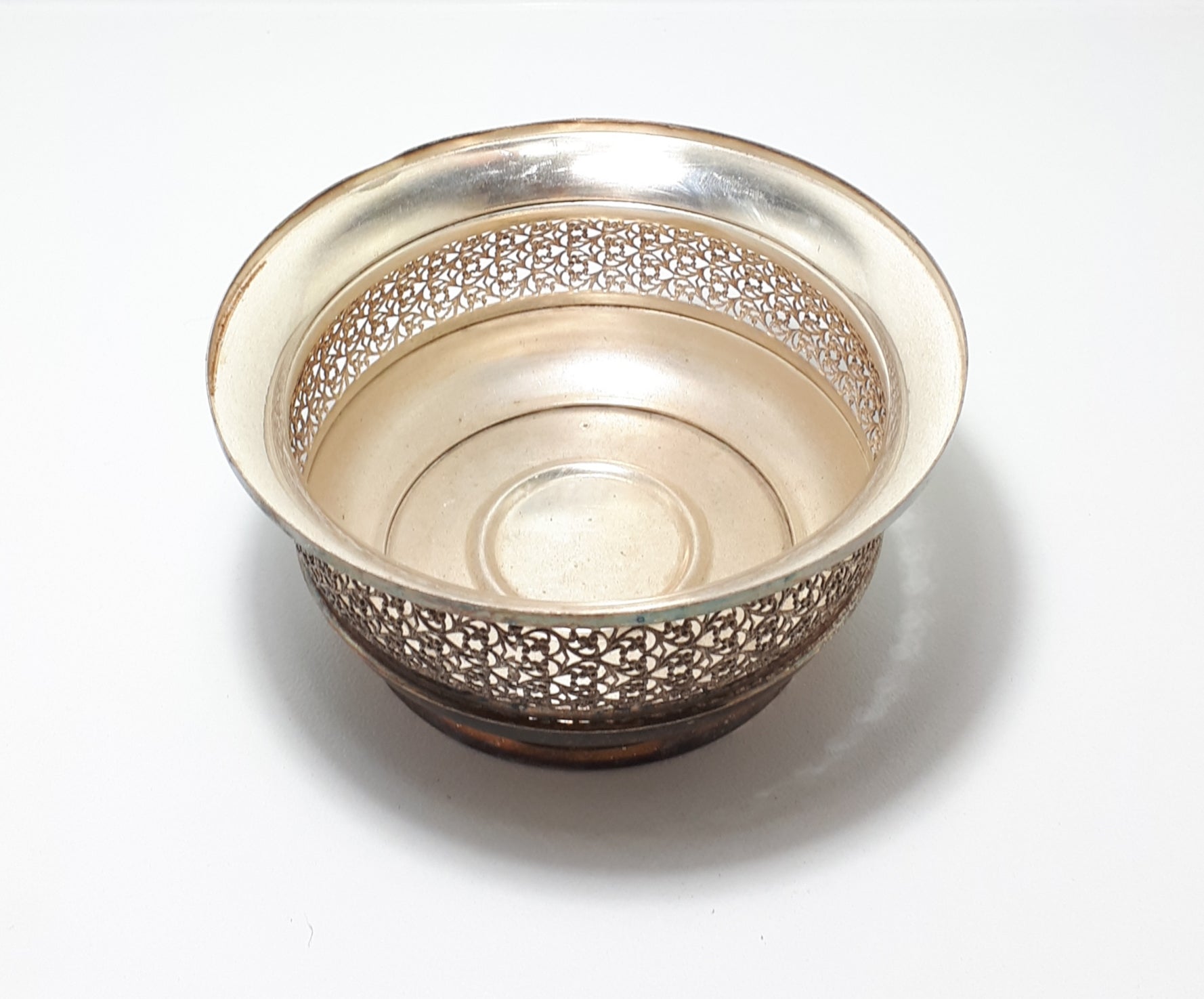Vintage Pierced Silver Plated Filigree Patterned Bottle Coaster