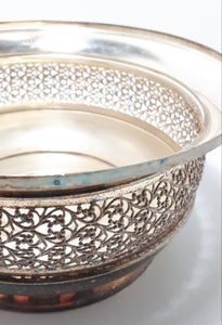 Vintage Pierced Silver Plated Filigree Patterned Bottle Coaster