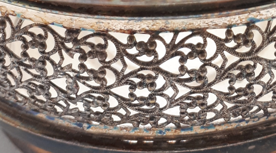 Vintage Pierced Silver Plated Filigree Patterned Bottle Coaster