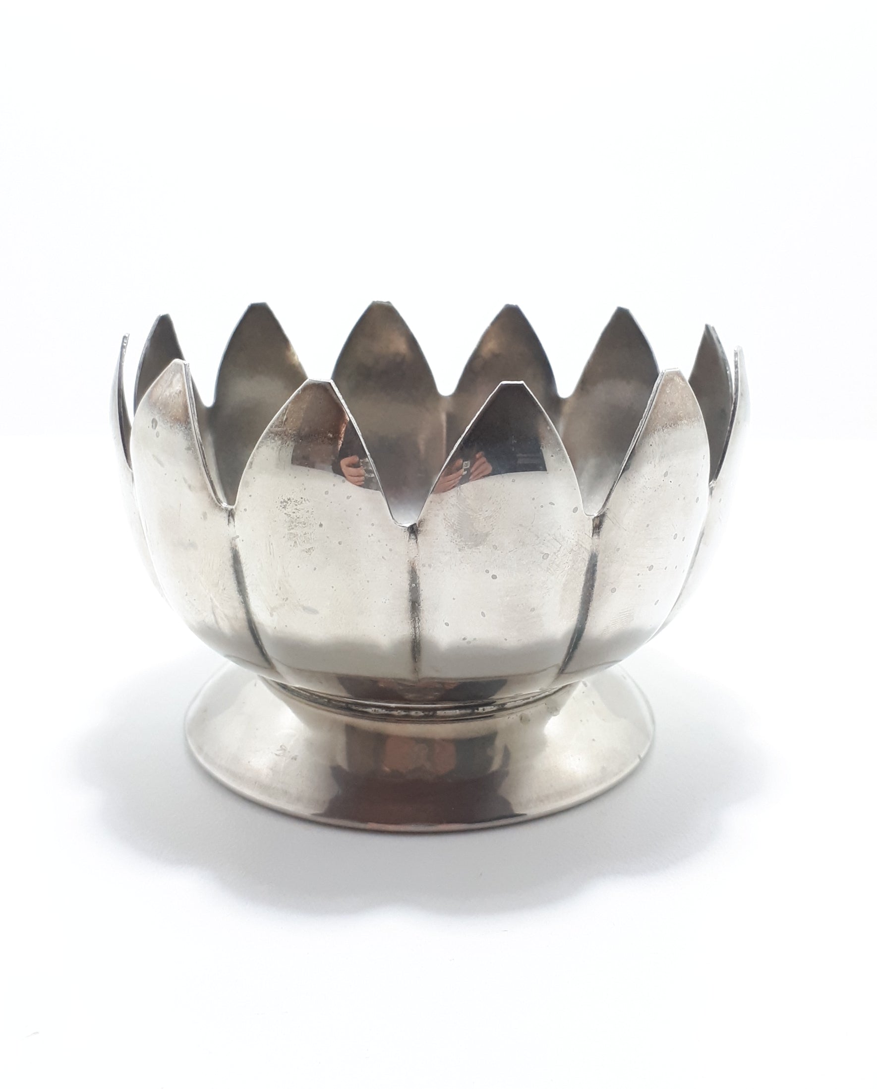 Vintage Silver Plate On Brass Lotus Design Bowl