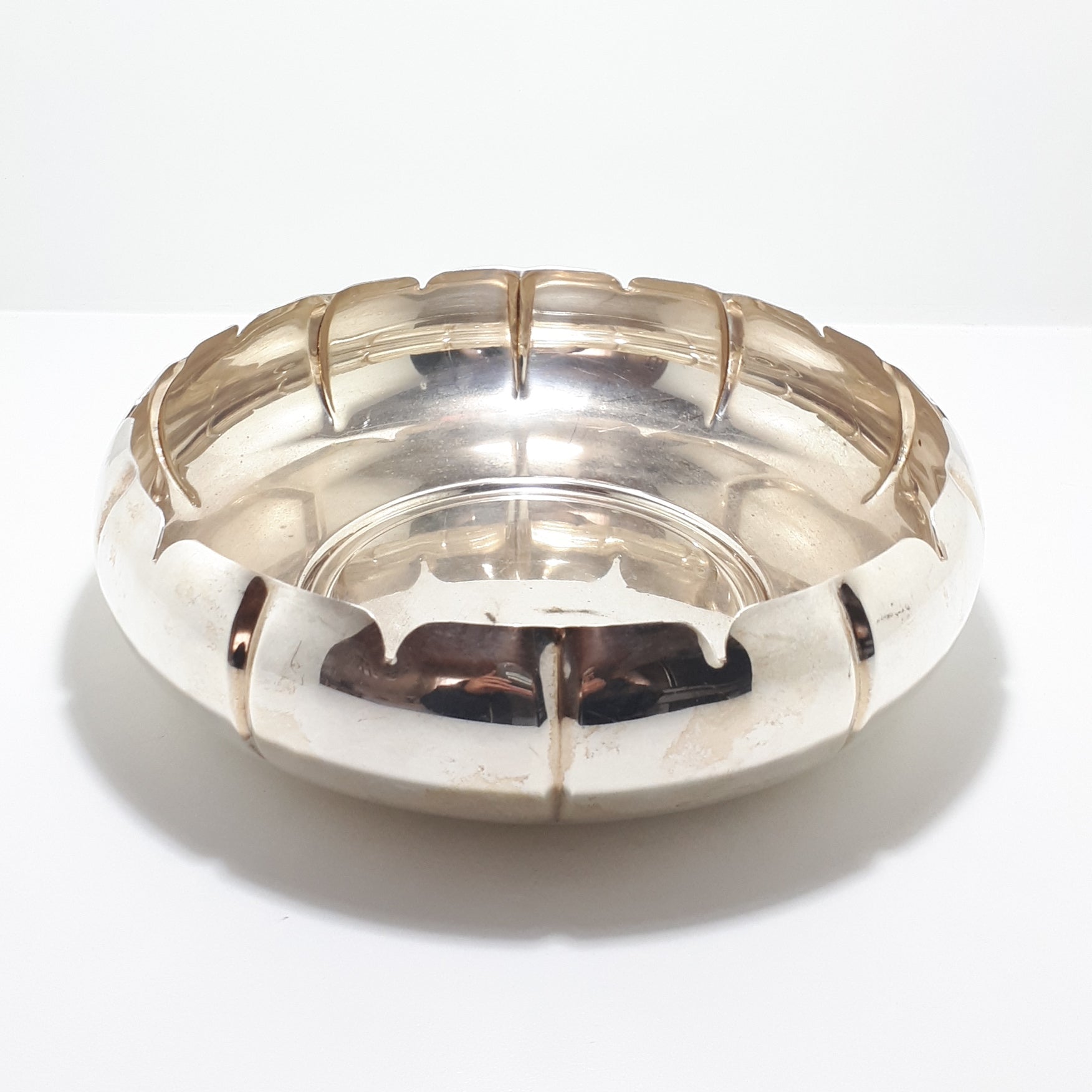 Large Vintage Seranco Silver Plated Brass Lotus Shaped Display Bowl