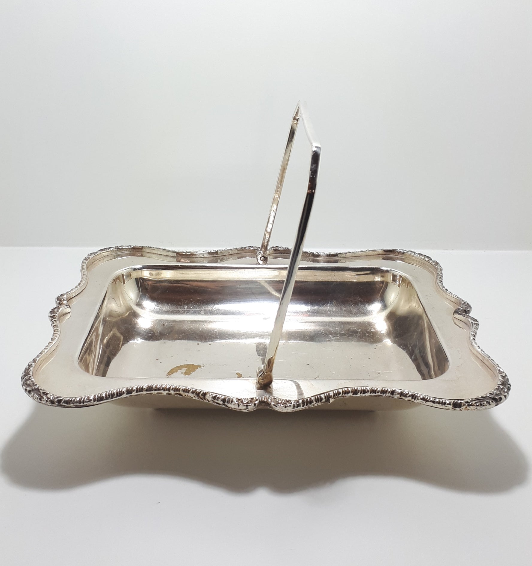 Vintage Silver Plated Bread Basket With Swing Handle & Bun Feet