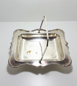 Vintage Silver Plated Bread Basket With Swing Handle & Bun Feet