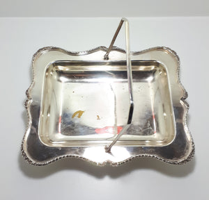 Vintage Silver Plated Bread Basket With Swing Handle & Bun Feet