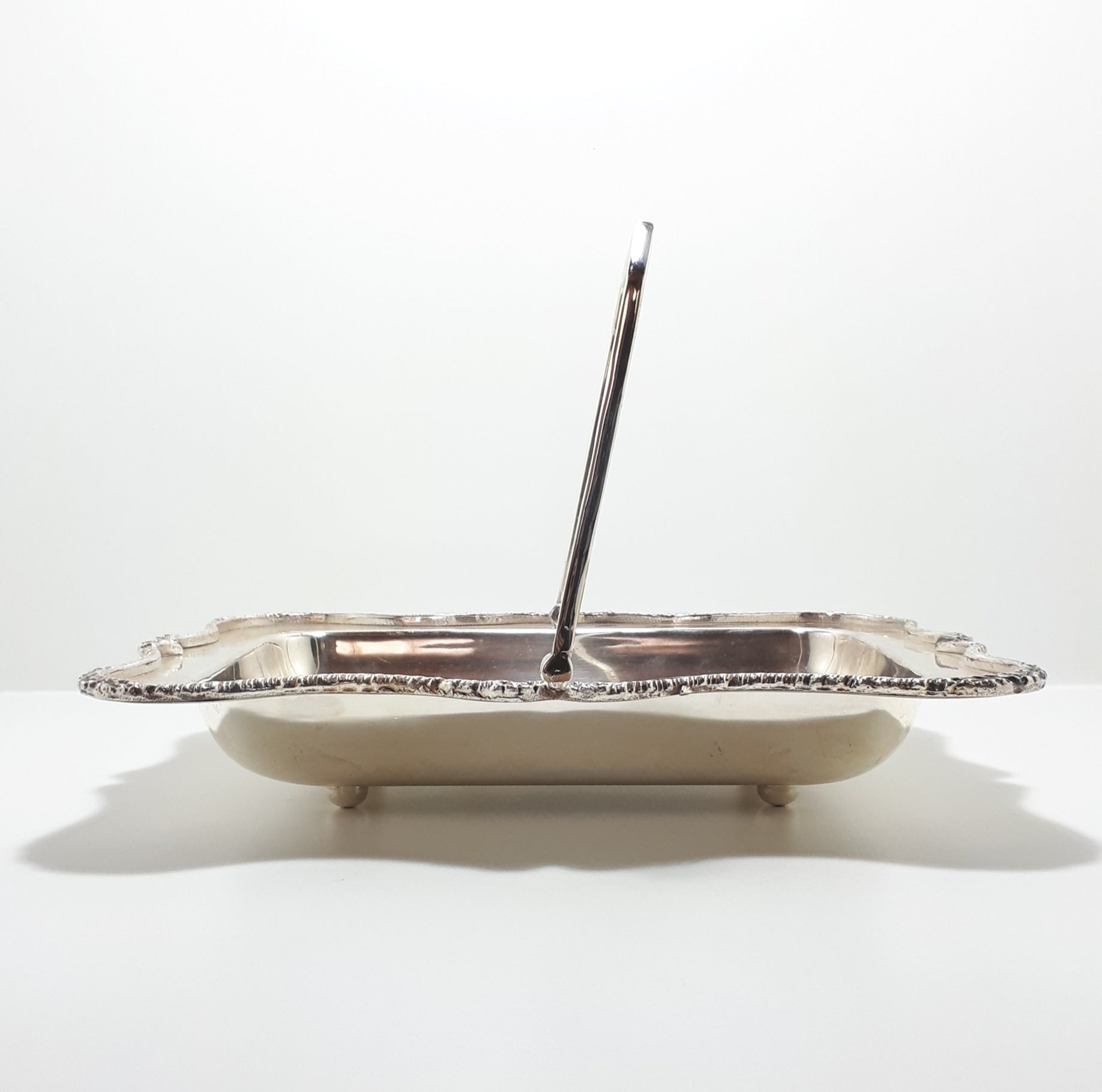 Vintage Silver Plated Bread Basket With Swing Handle & Bun Feet