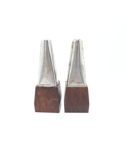 Vintage Set Of Wood & Stainless Steel Art Deco Designed Salt & Pepper Shakers