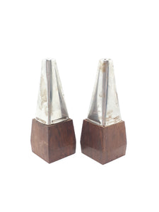 Vintage Set Of Wood & Stainless Steel Art Deco Designed Salt & Pepper Shakers