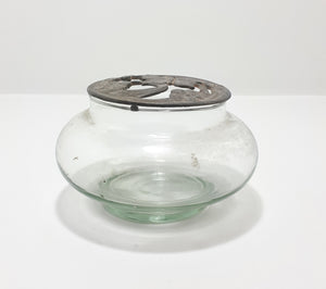 Glass Potpourri Bowl With Pierced Cast Metal Lid
