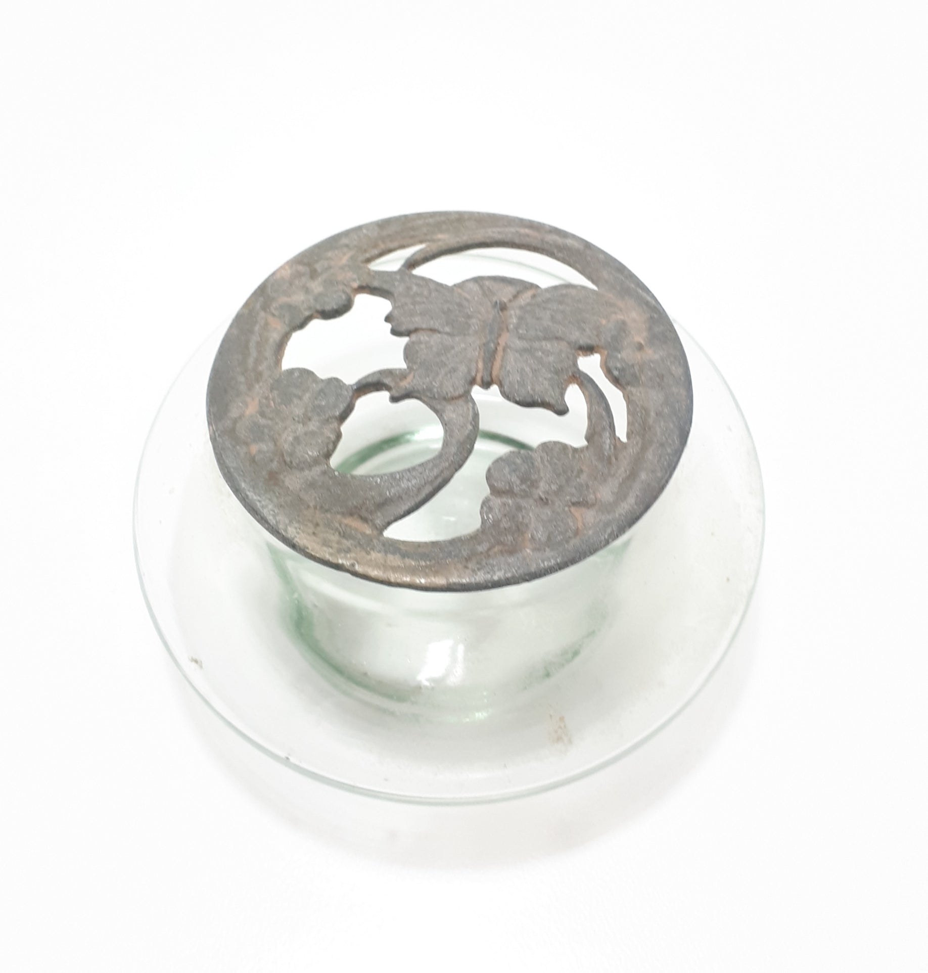 Glass Potpourri Bowl With Pierced Cast Metal Lid