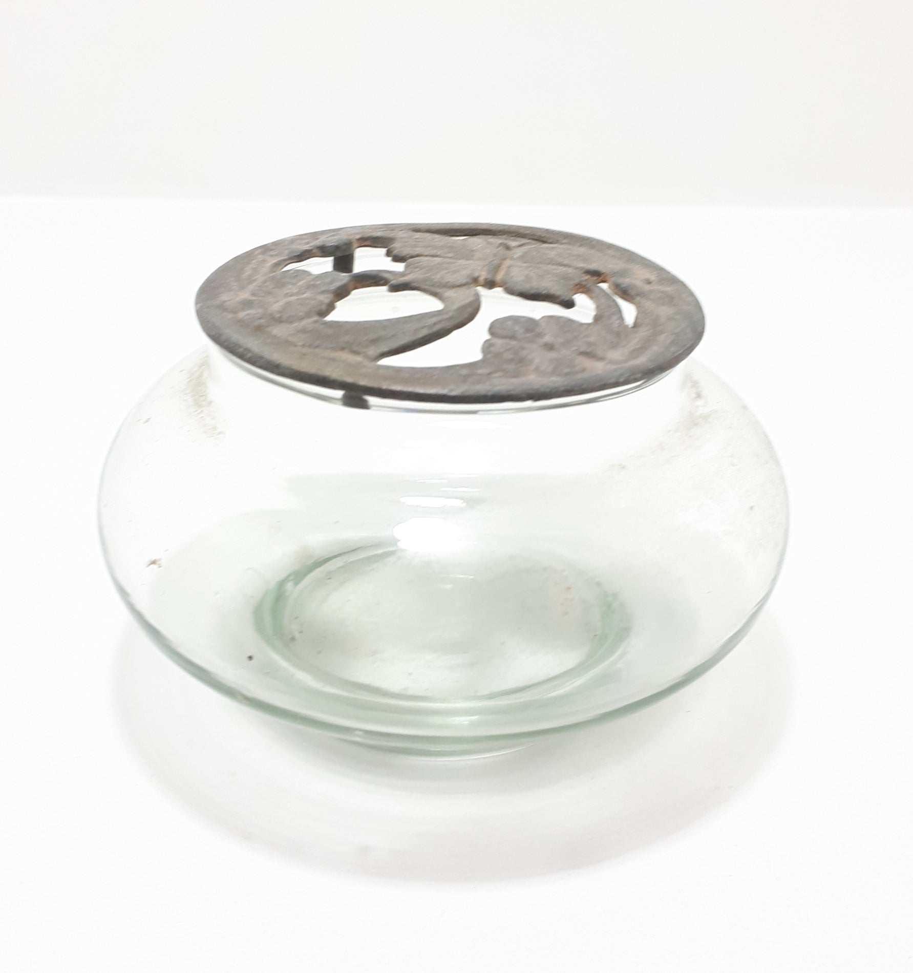 Glass Potpourri Bowl With Pierced Cast Metal Lid