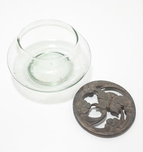 Glass Potpourri Bowl With Pierced Cast Metal Lid