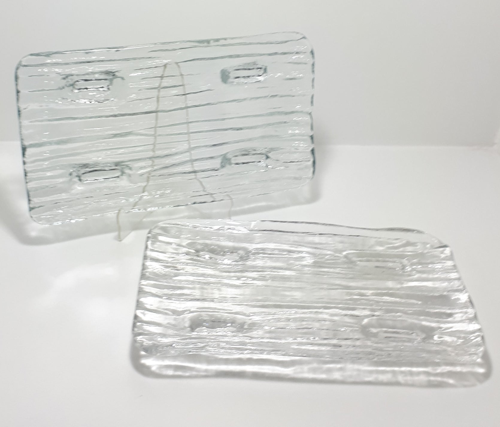 Set Of 2 Identical Thickened Clear Glass Rectangular Presentation / Display Trays