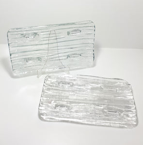 Set Of 2 Identical Thickened Clear Glass Rectangular Presentation / Display Trays