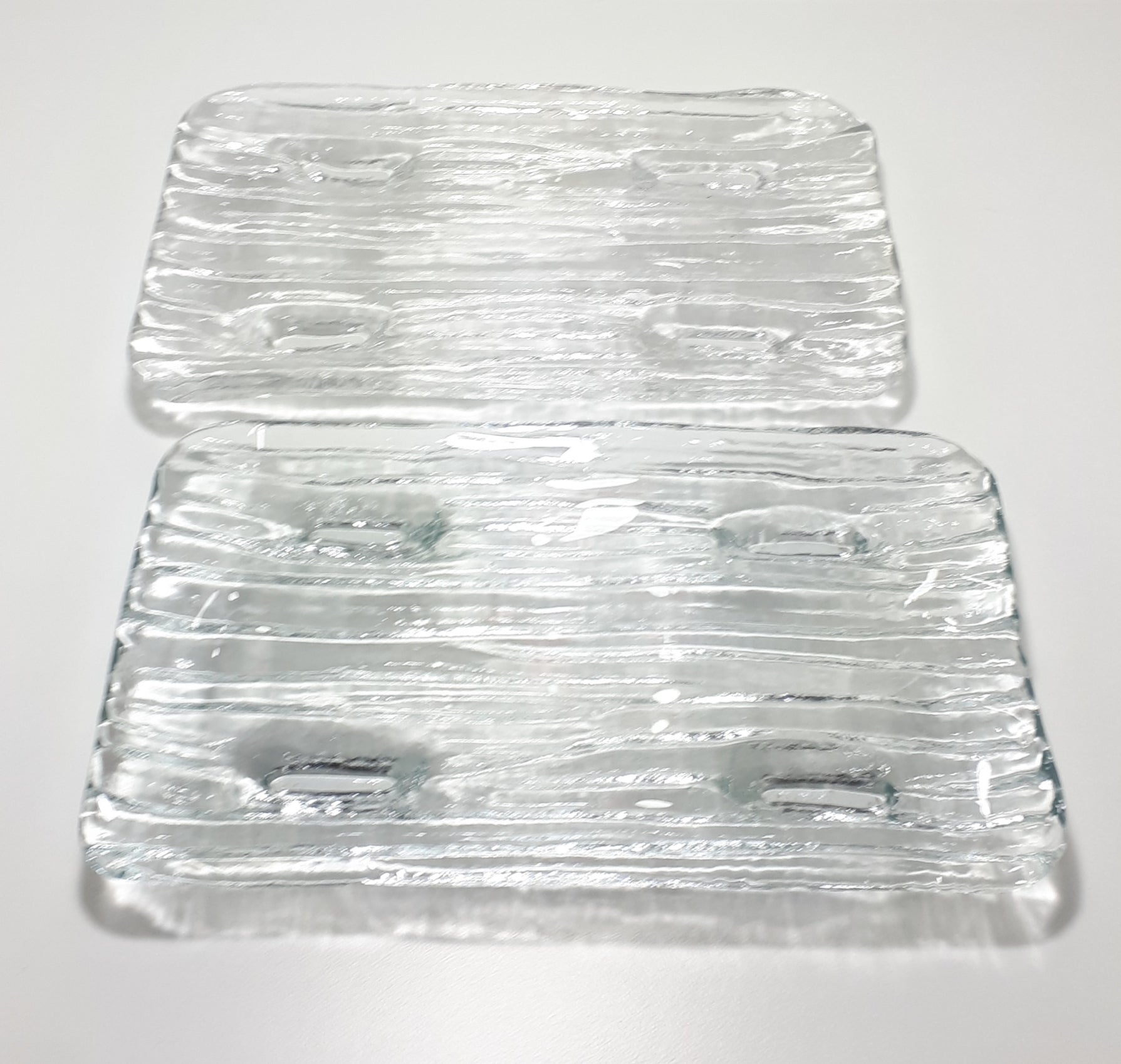 Set Of 2 Identical Thickened Clear Glass Rectangular Presentation / Display Trays