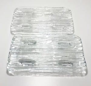 Set Of 2 Identical Thickened Clear Glass Rectangular Presentation / Display Trays