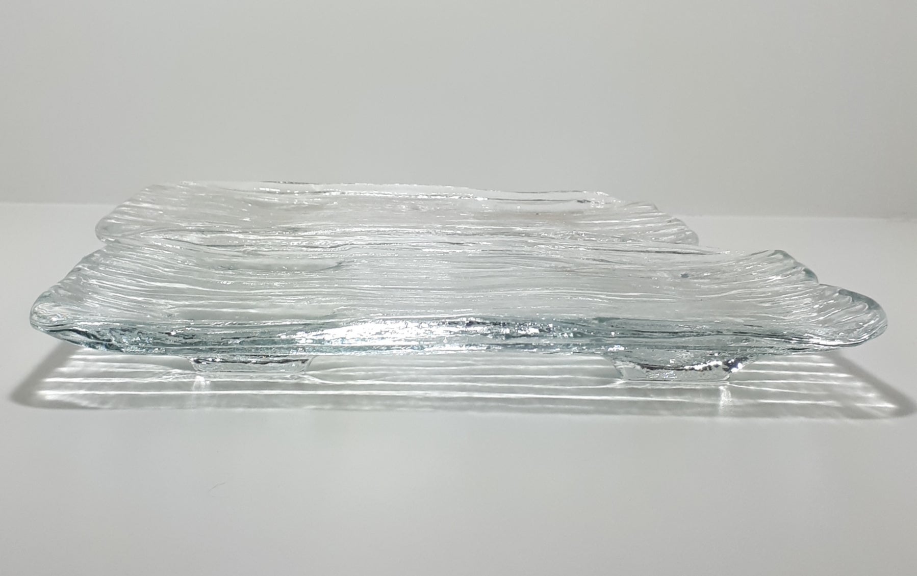 Set Of 2 Identical Thickened Clear Glass Rectangular Presentation / Display Trays