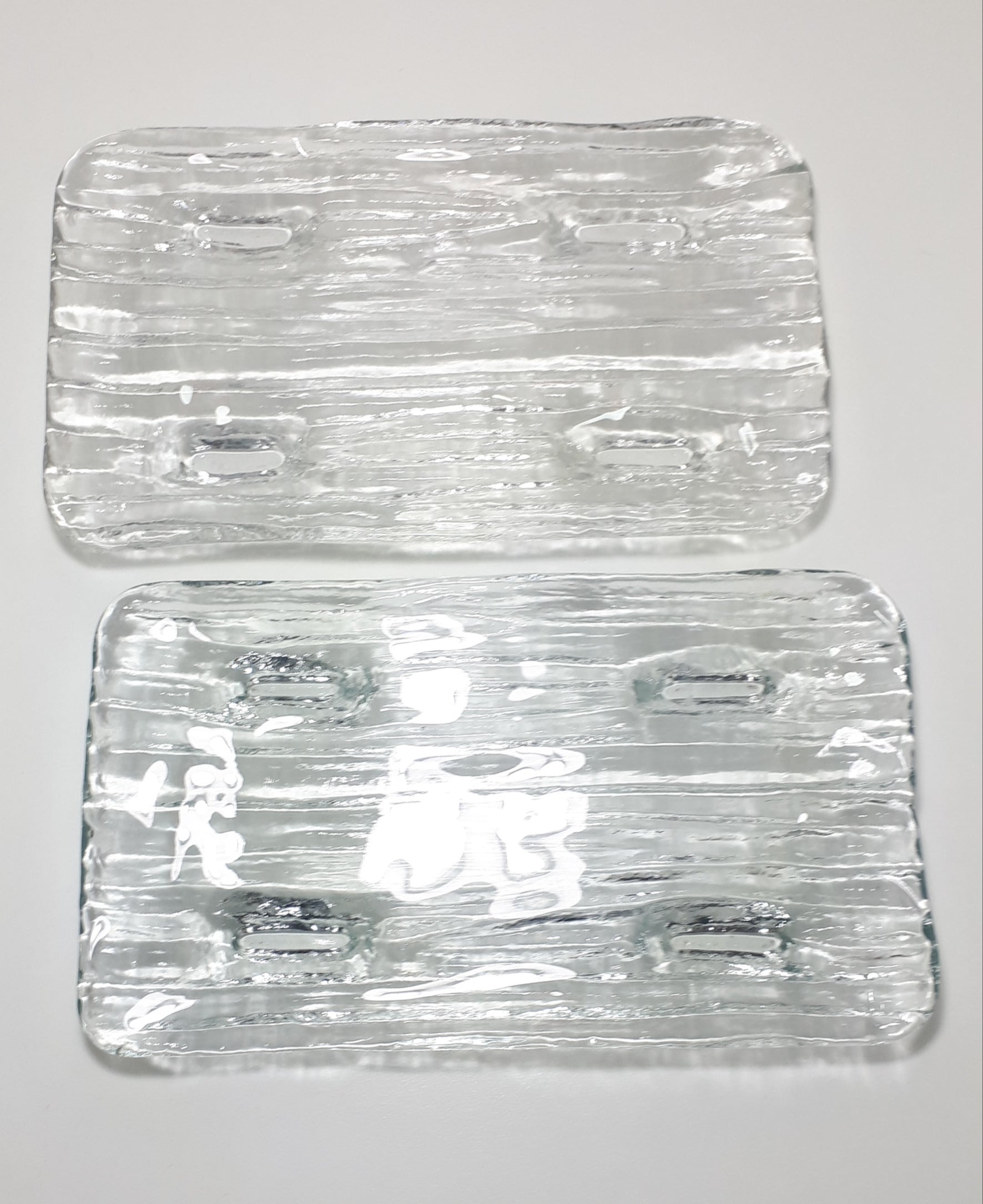 Set Of 2 Identical Thickened Clear Glass Rectangular Presentation / Display Trays
