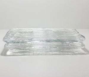Set Of 2 Identical Thickened Clear Glass Rectangular Presentation / Display Trays