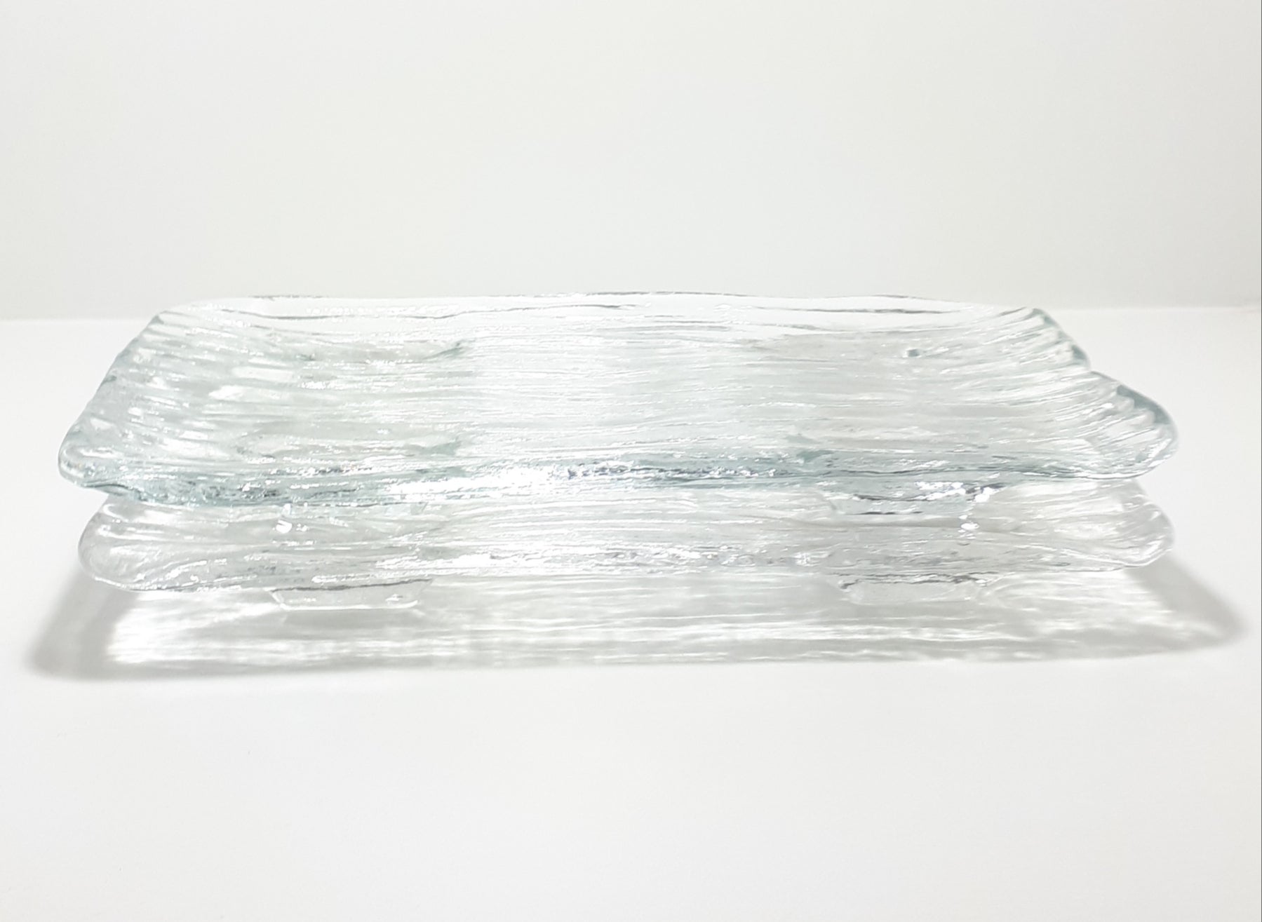 Set Of 2 Identical Thickened Clear Glass Rectangular Presentation / Display Trays