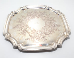 Mid-Century Vintage Silver plated Tray With Serpentine Rim & Etched Baroque Patterning