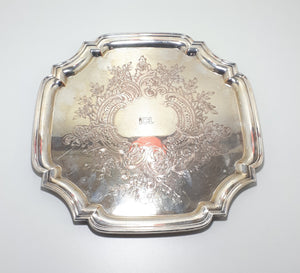 Mid-Century Vintage Silver plated Tray With Serpentine Rim & Etched Baroque Patterning