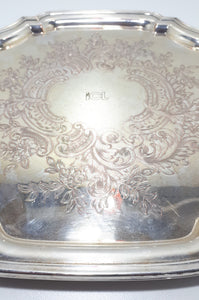 Mid-Century Vintage Silver plated Tray With Serpentine Rim & Etched Baroque Patterning