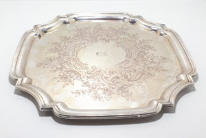 Mid-Century Vintage Silver plated Tray With Serpentine Rim & Etched Baroque Patterning