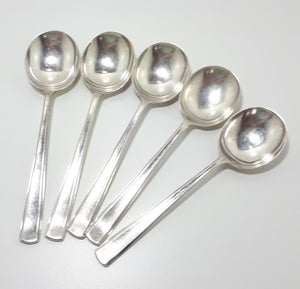 Rare Vintage Part Set Of 5 Identical Lonsdale Plate (A.E. Poston, Birmingham) Soup Spoons – Fluenci Handle Design