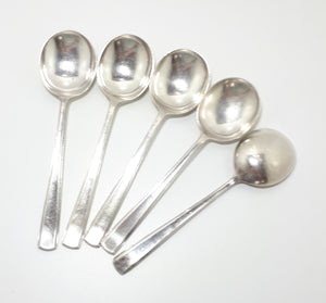 Rare Vintage Part Set Of 5 Identical Lonsdale Plate (A.E. Poston, Birmingham) Soup Spoons – Fluenci Handle Design