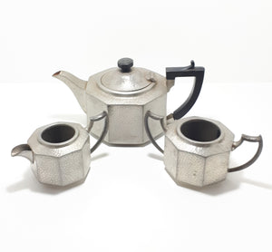 1876 – 1898 Rare Antique John Turton Sheffield Pewter Tea Set – Tea Pot, Creamer & Sugar Bowl