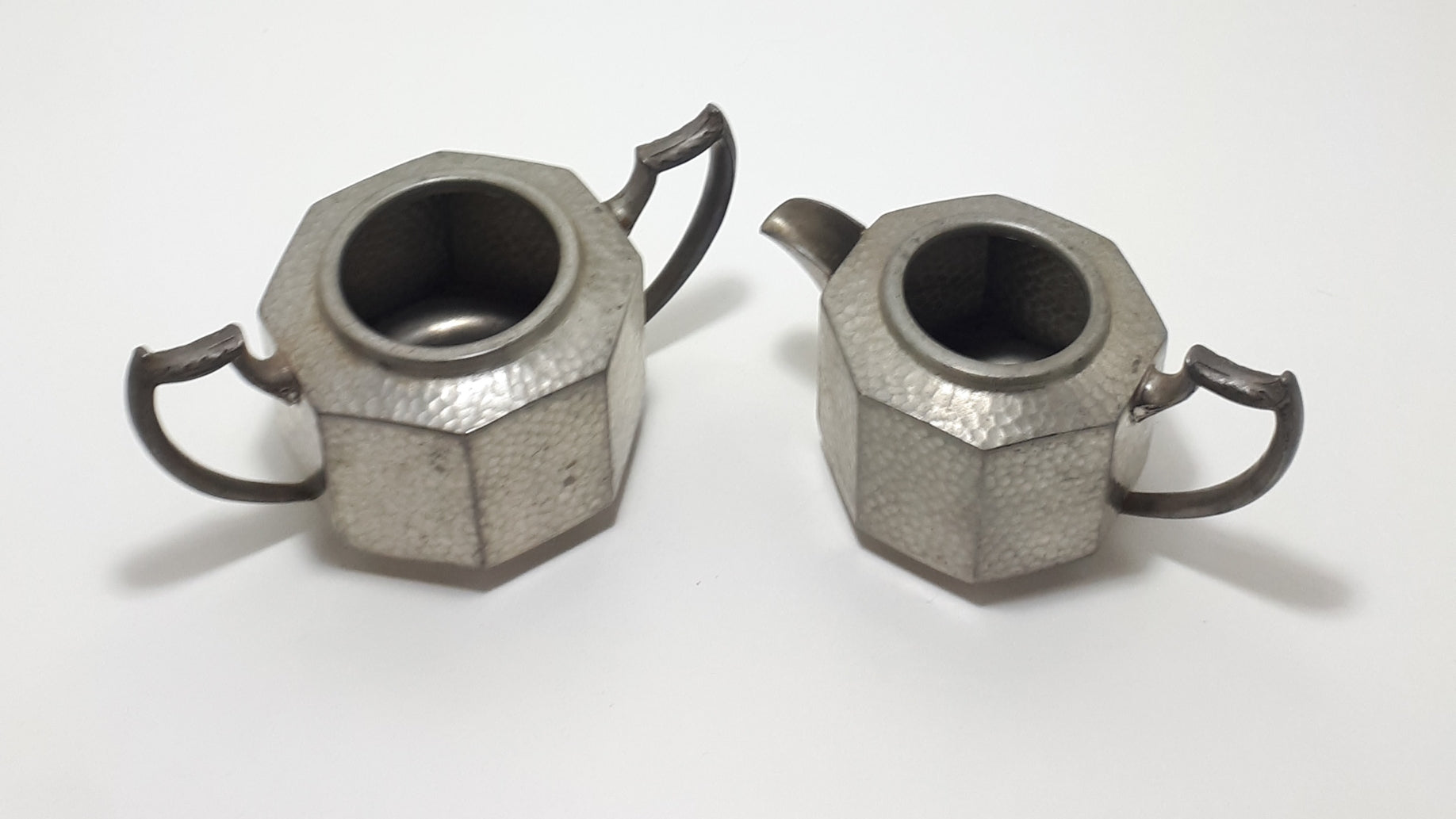 1876 – 1898 Rare Antique John Turton Sheffield Pewter Tea Set – Tea Pot, Creamer & Sugar Bowl