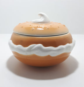 1995 Vintage Collectable Ceramic Boston Warehouse USA Bagel & Cream Cheese Lidded Bowl
