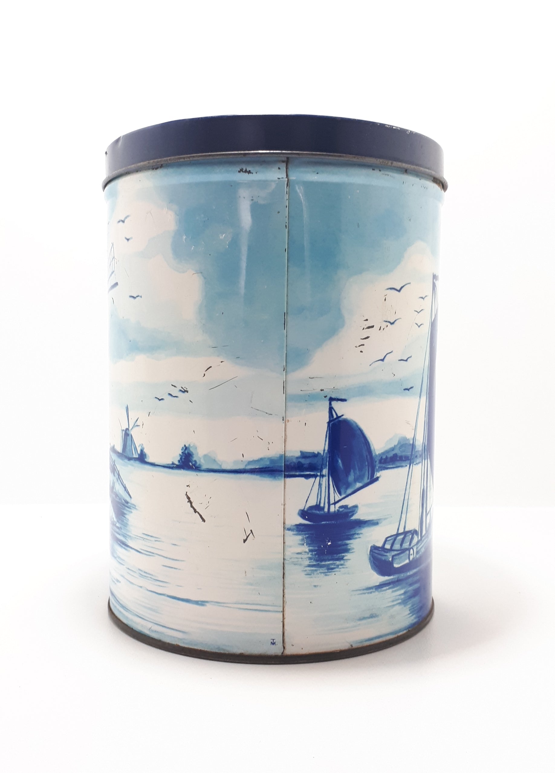 Collectable Large Vintage Blue & White Tin – Delft Style
