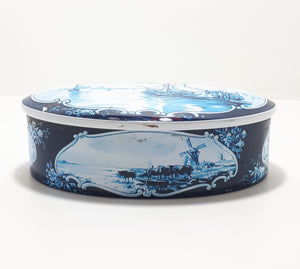 Collectable Oval Vintage Blue & White Tin – Delft Style