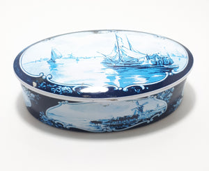 Collectable Oval Vintage Blue & White Tin – Delft Style