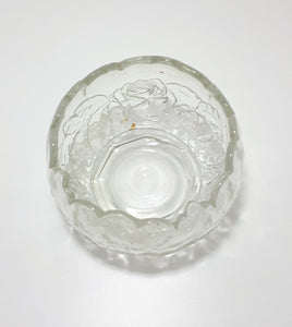 Vintage Glass Bowl With Scalloped Rim And Embossed Rose & Rose Leaf