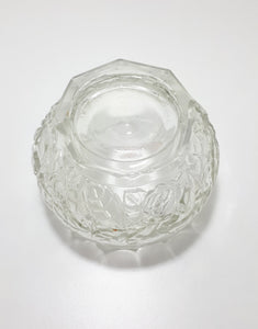 Vintage Glass Bowl With Scalloped Rim And Embossed Rose & Rose Leaf